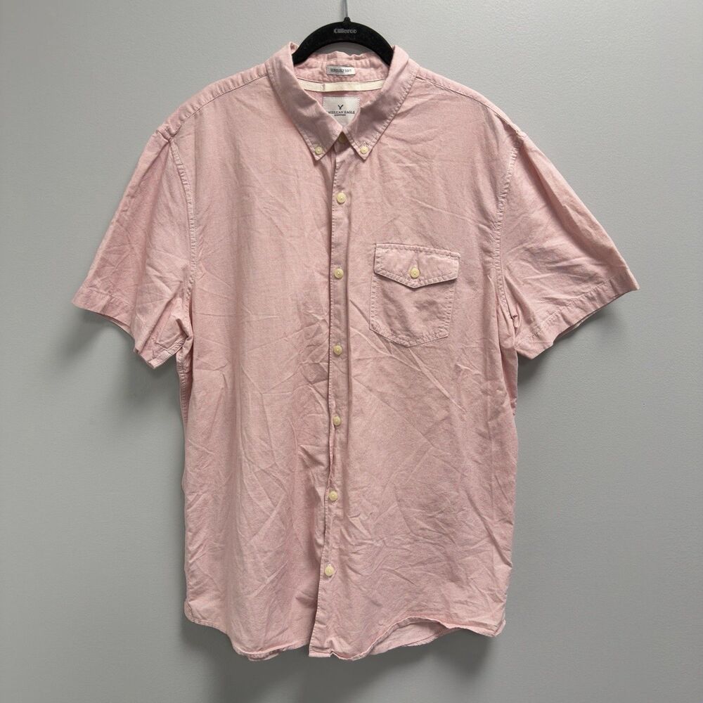 American Eagle Outfitters Pink Oxford Short Sleeve Button Down Shirt Men’s XXL